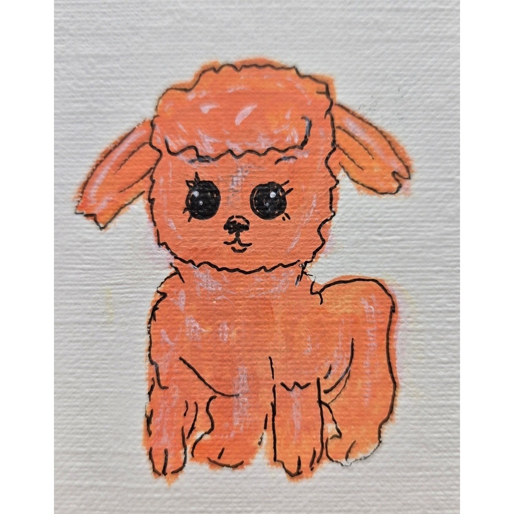 ACEO Original Art Cute Orange Lamb Acrylic Painting
